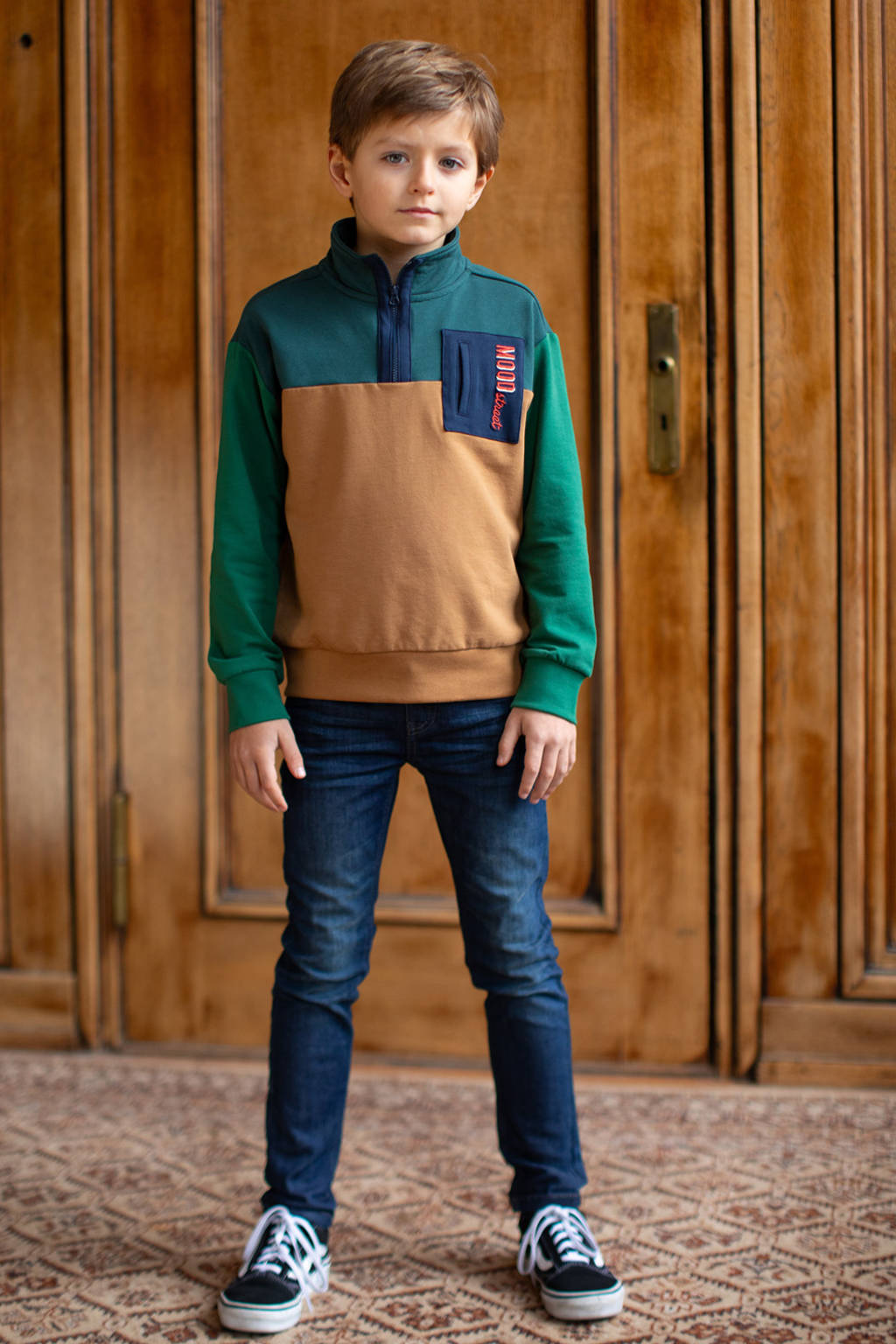 Moodstreet sweater Steff bruin/donkergroen/blauw