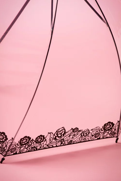 So Rainy Dentelle Flower transparante koepelparaplu in zwart