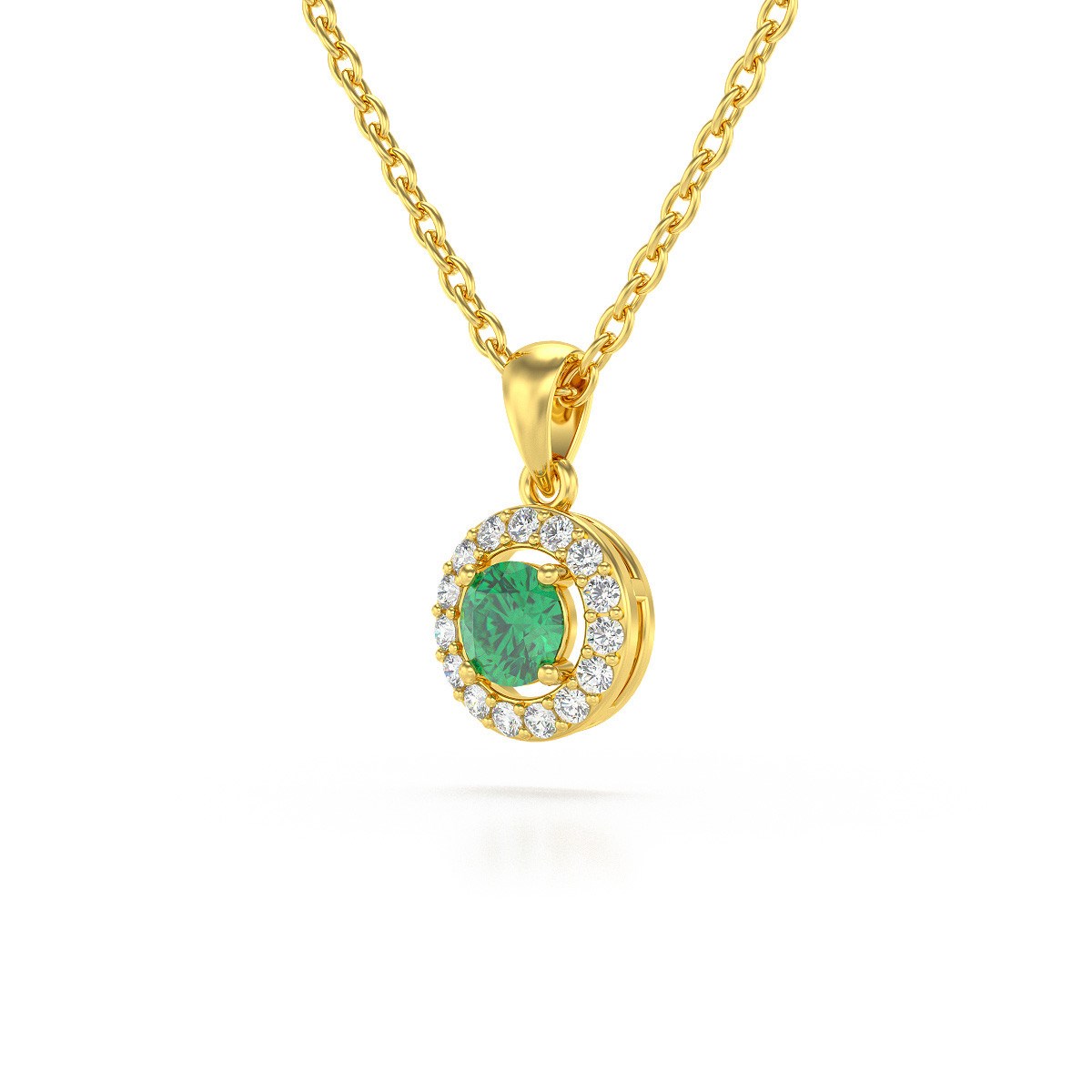 Collier Pendentif ADEN Or 585 Jaune Emeraude et Diamants Chaine Or 585 incluse 0.56grs