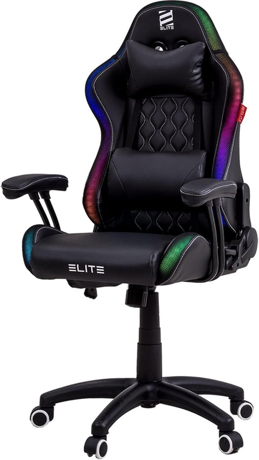 ELITE LED Gaming Stuhl Pulse für Kinder | Ergonomischer Bürostuhl - Schreibtischstuhl - Chefsessel - Sessel - Racing Gaming Stuhl - Gamingstuhl - Drehstuhl - Chair - Kunstleder (Schwarz/Weiß RGB)