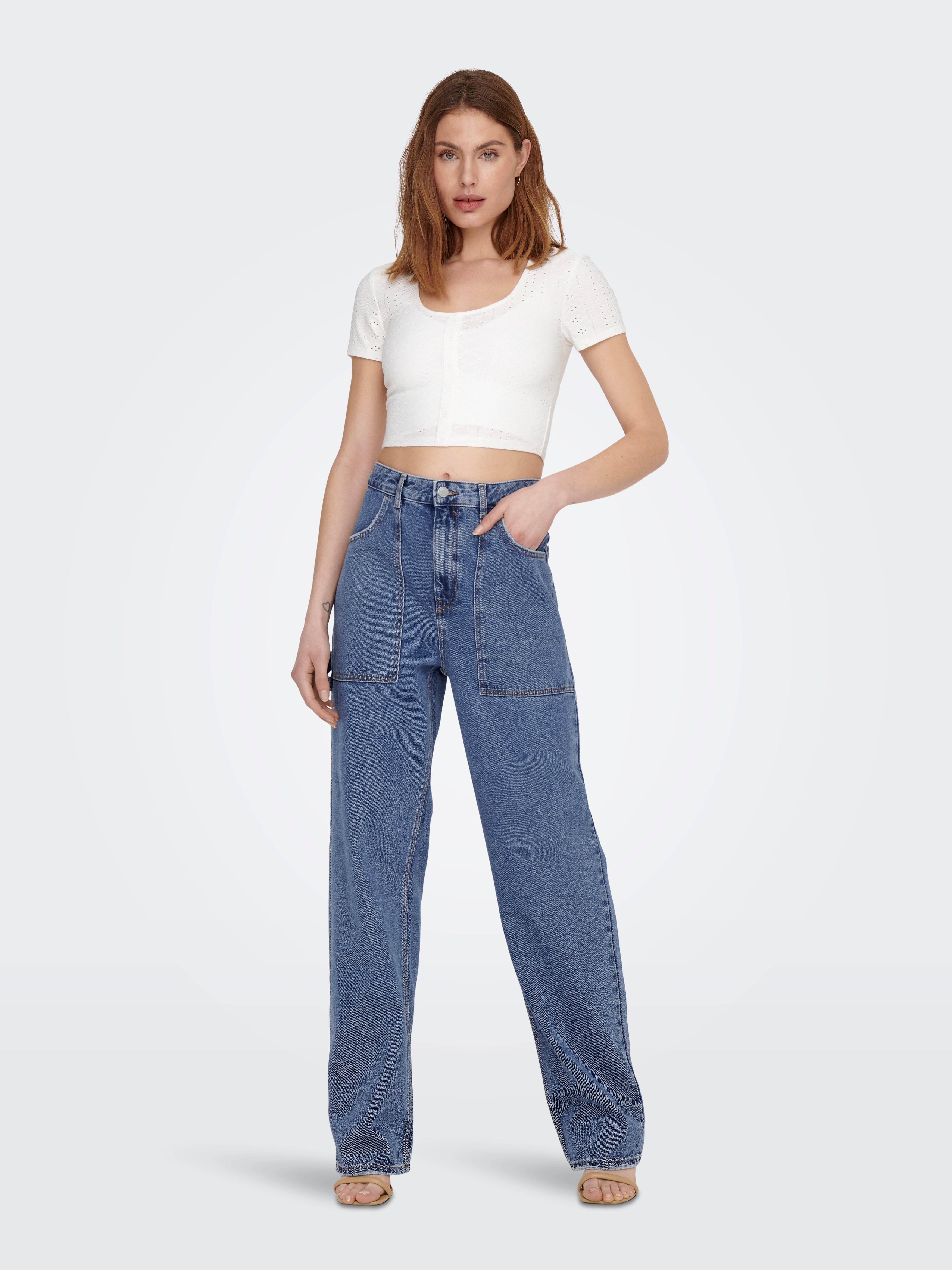 ONLKIRSI Hohe Taille Weiter Beinschnitt Jeans Medium Blue Denim