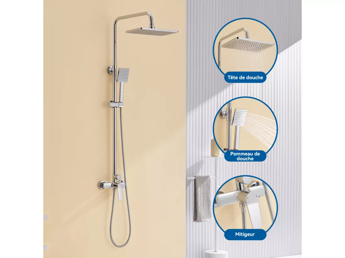 AURALUM MAX Colonne de Douche Mécanique,Hauteur Réglable 90-1240mm Colonne de Douche Mecanique Kit Set de Douche en Laiton Chromé Solide