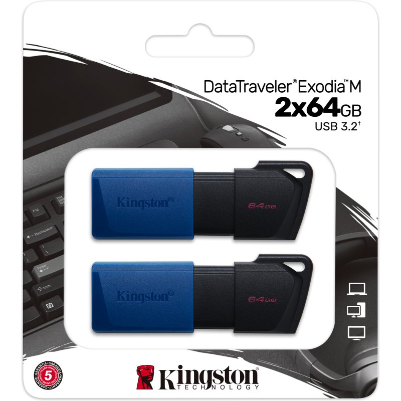 Kingston Technology DataTraveler 64GB USB3.2 Gen 1 Exodia M (Noir + Bleu) - 2 Pieces
