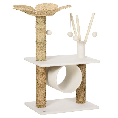 Arranhador PawHut tamanho médio, branco e marrom, para gatos.
