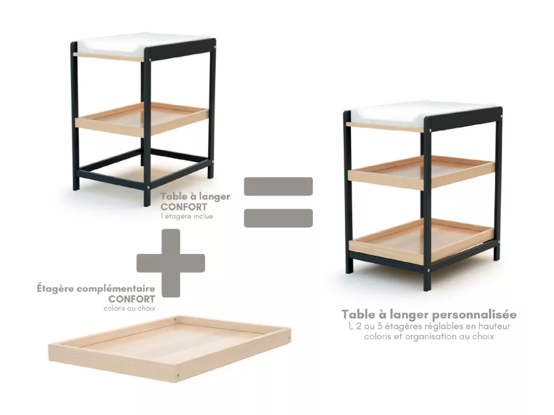 Table à langer 1 étagère en bois CONFORT Gris Graphite et Hêtre Verni