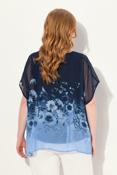 Blusenshirt, oversized, Chiffon mit Blüte, Jersey