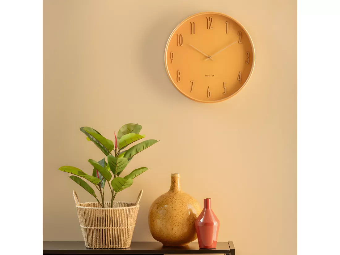 Horloge murale en bois D40cm Jaune Present Time