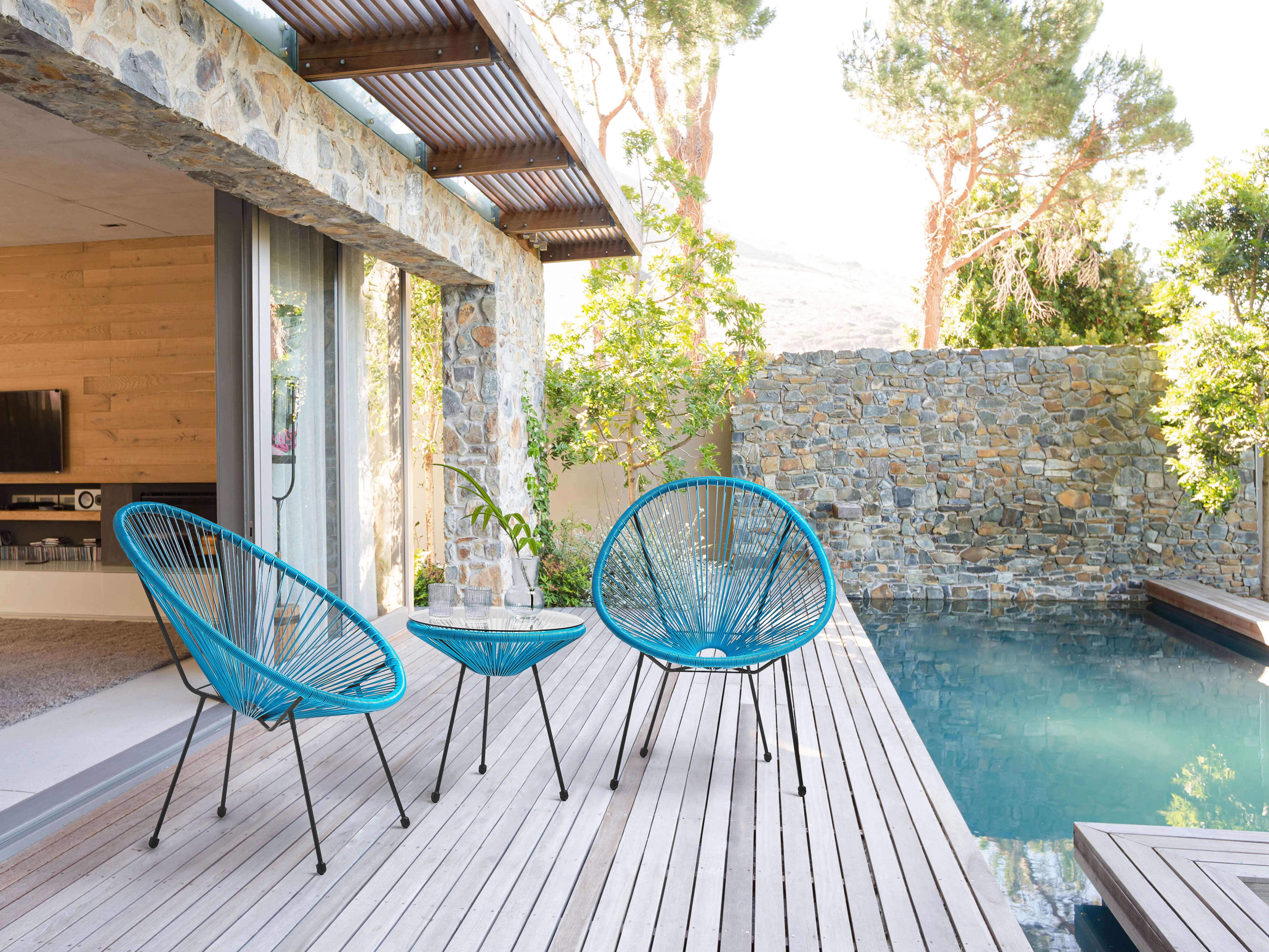 Bistroset ACAPULCO II PE rotan Blauw