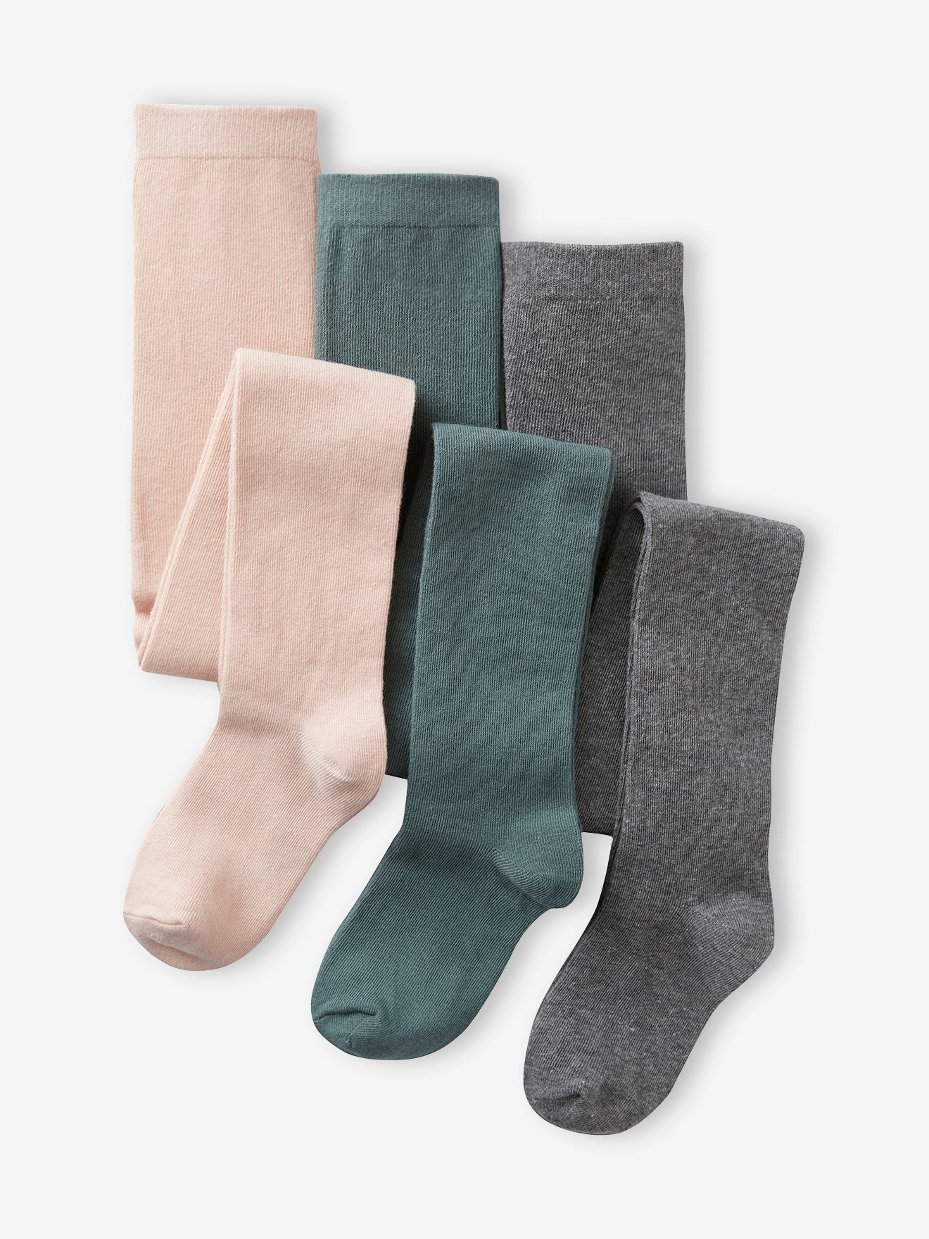 Pacote com 3 pares de meias-calças infantis, cinza médio, bicolor/multicoloridas.