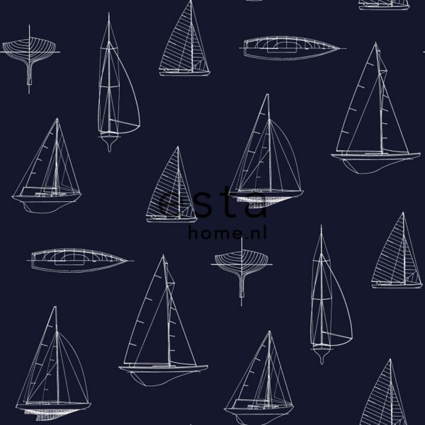 Estahome Boten Behang - 0,53 x 10,05 m - Marine Blauw