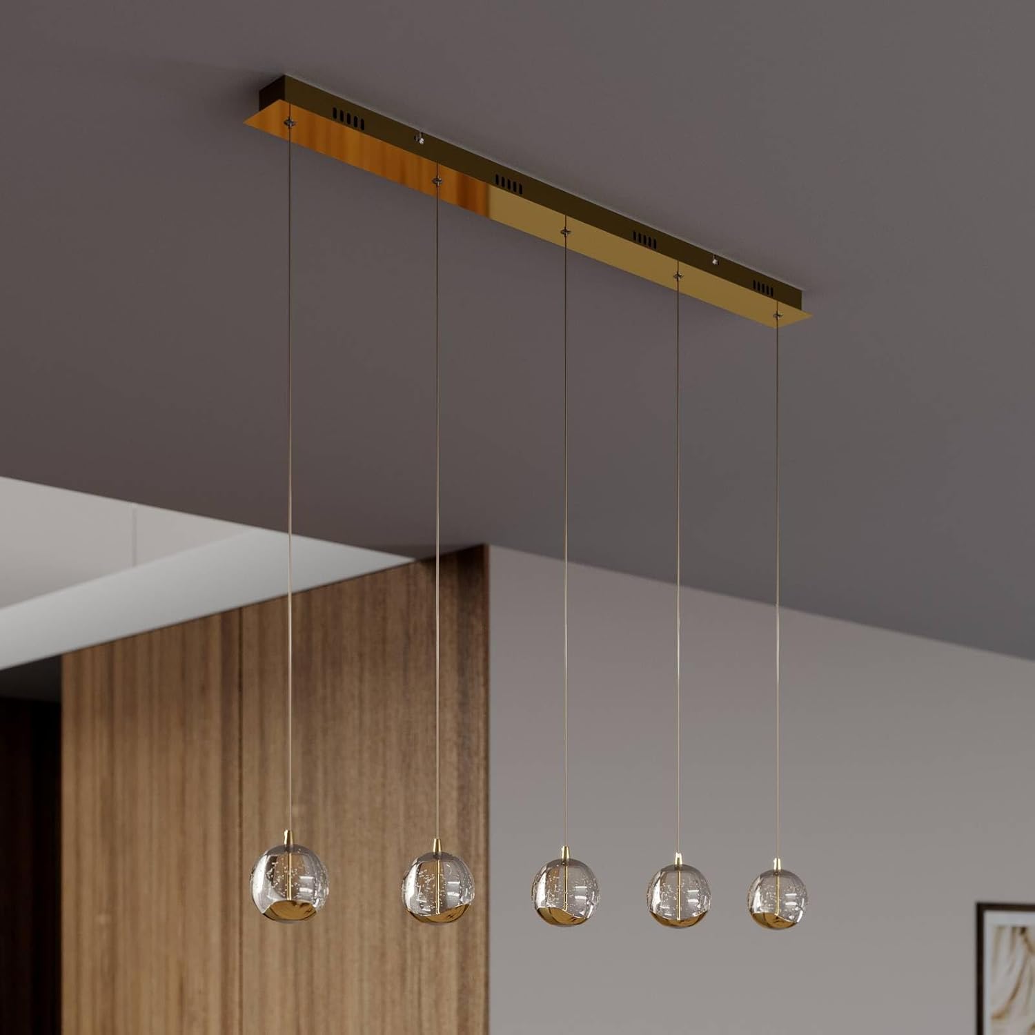 Lucande LED Esstisch Pendelleuchte Glas gold, Hängeleuchte Esszimmer 5x 5W Hängelampe Wohnzimmer Esszimmerlampe Küchenlampe