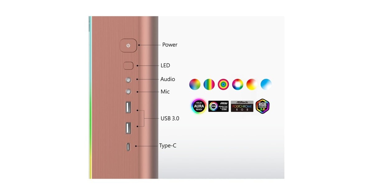 MontechKING 95 PRO midi tower behuizing  (Roségoud/wit | 2x USB-A | 1x USB-C | RGB | Tempered Glass)