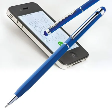 Easy Gifts Touchpen Drehkugelschreiber aus Edelstahl, blau, 10 Stück