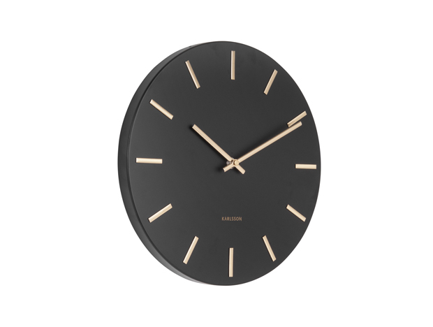 Wall clock Charm steel black w.gold battons small