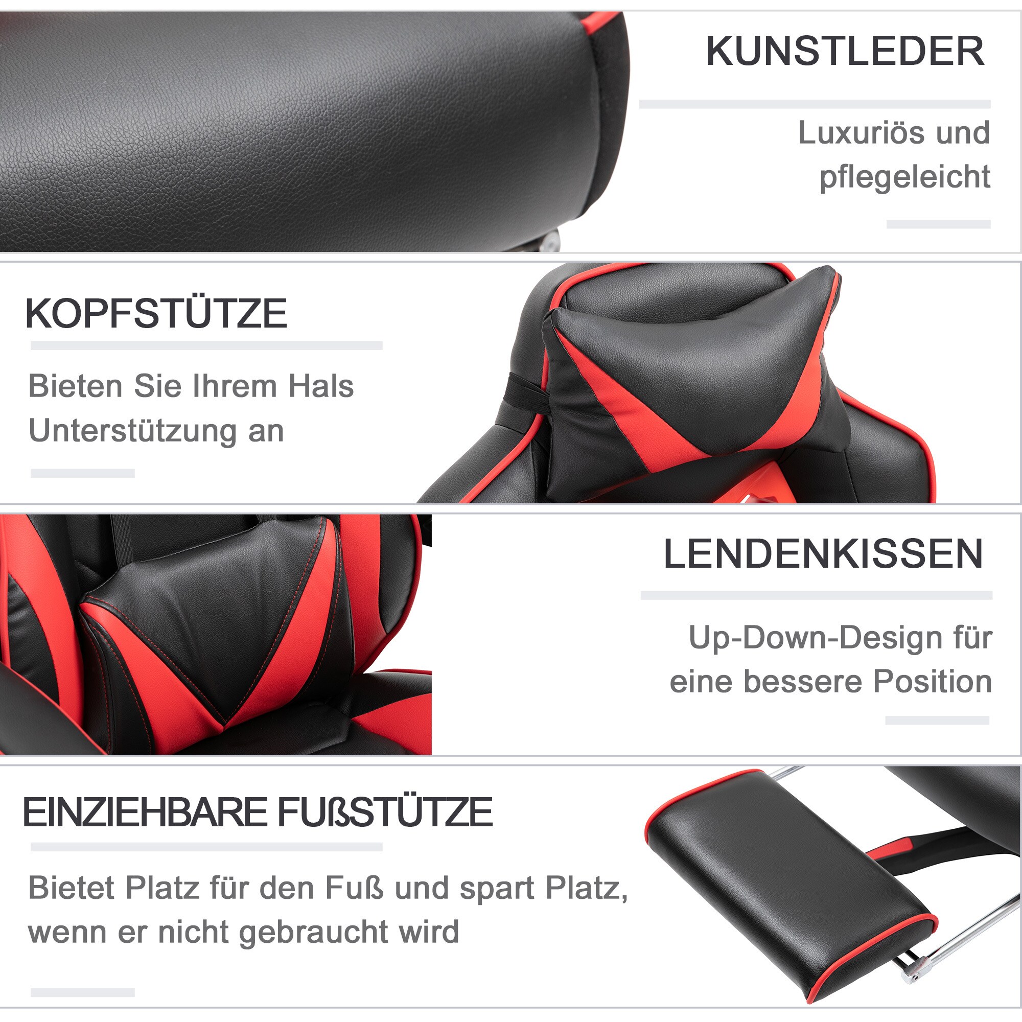 Vinsetto Gamingstuhl mit Liegefunktion 65 x 70 x 118,5-126,5 cm (BxTxH)