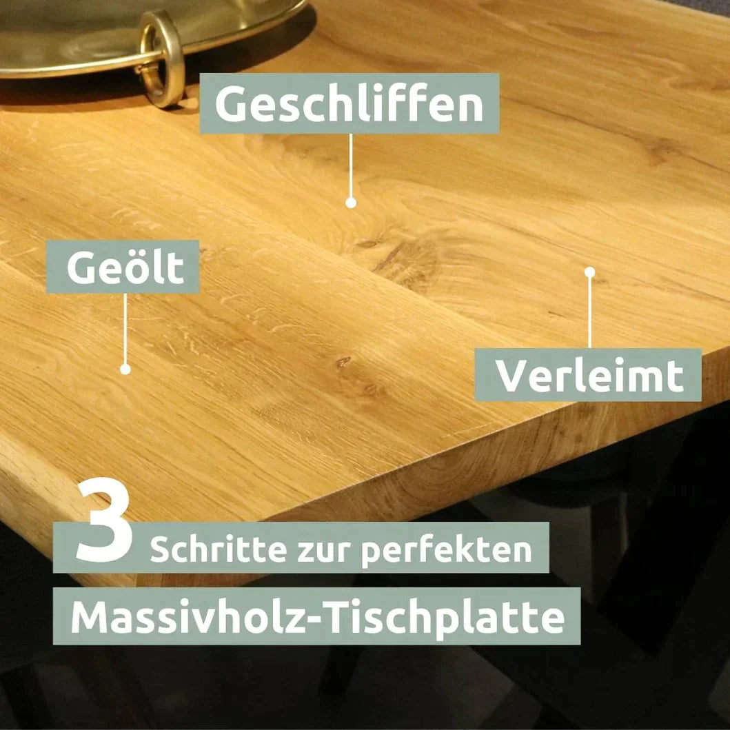 holz4home® Tischplatte 140cm x 80cm mit Baumkante aus massiver Eiche