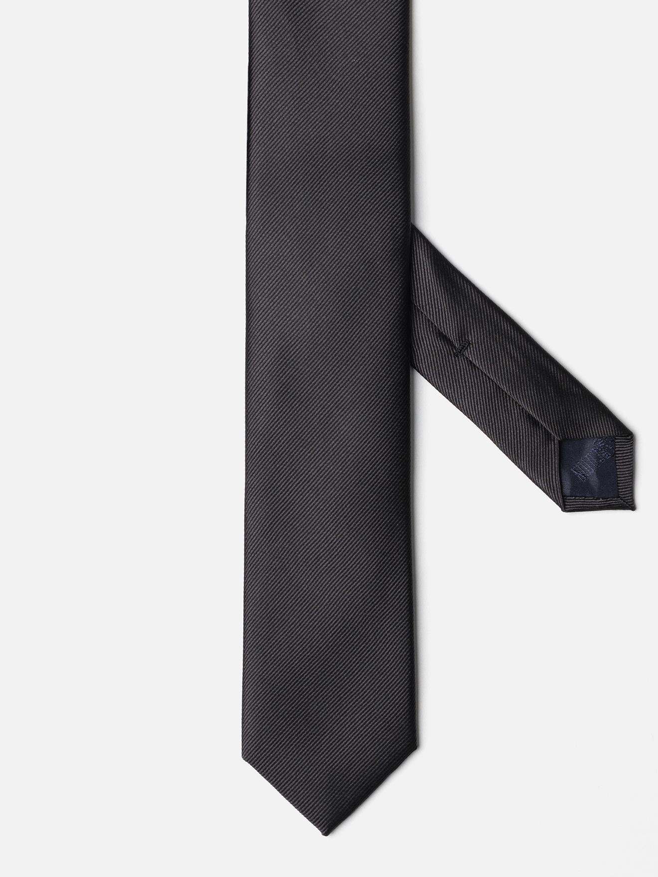 Cravate slim en soie sergée anthracite