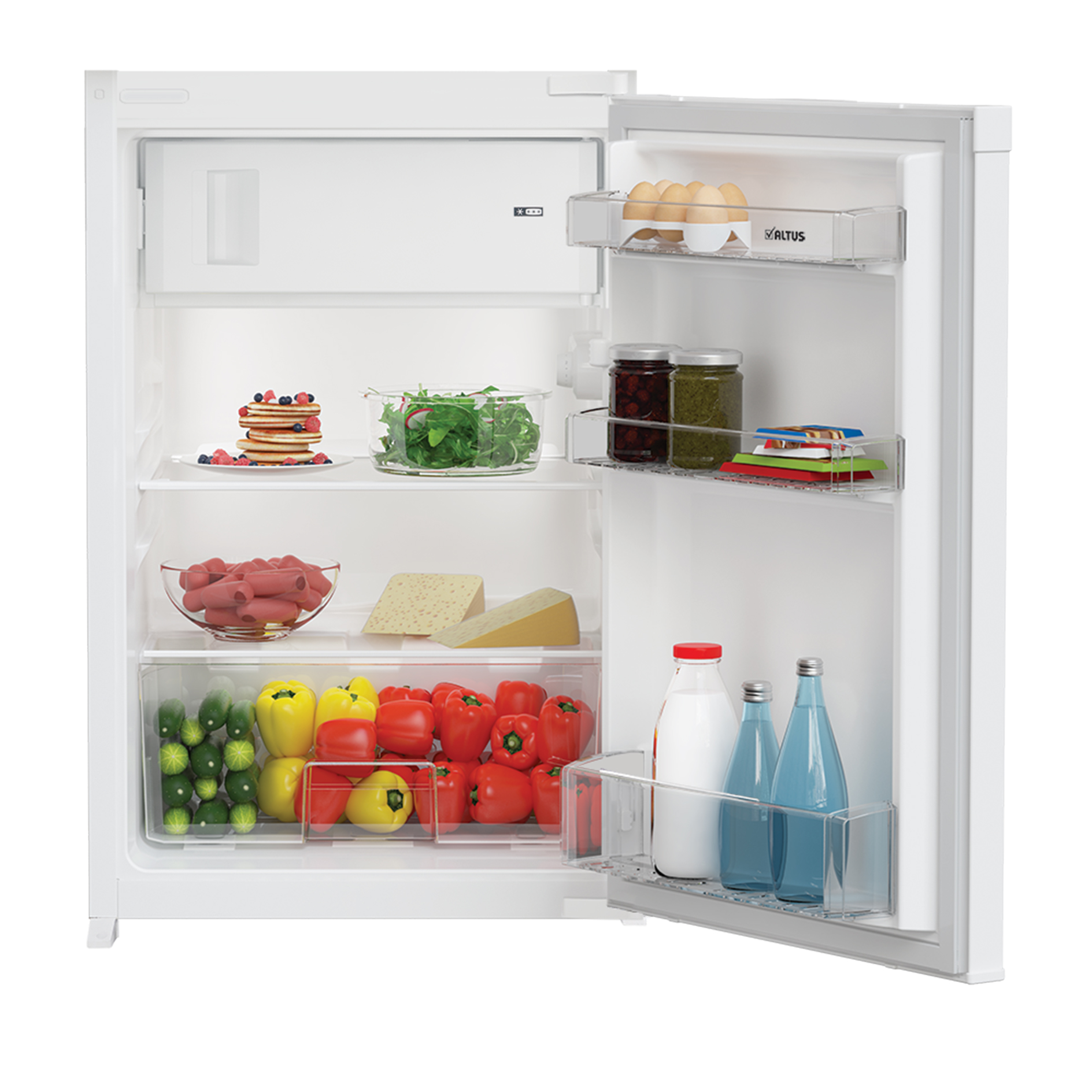 pino Küchenblock PN80 - weiß - Steineiche - mit E-Geräten - Kühlschrank links - 280 cm