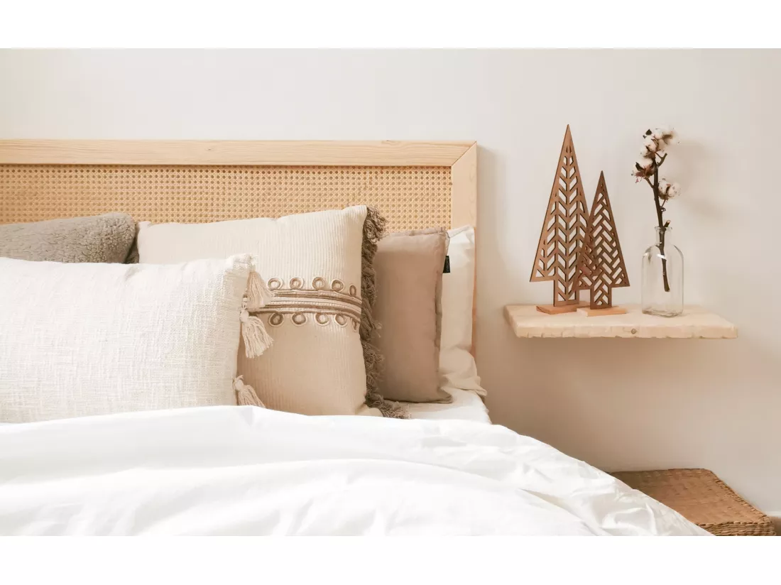 Tête de lit en bois de pin et cannage couleur naturelle 160x60cm - ELLEN CANNAGE - DECOWOOD