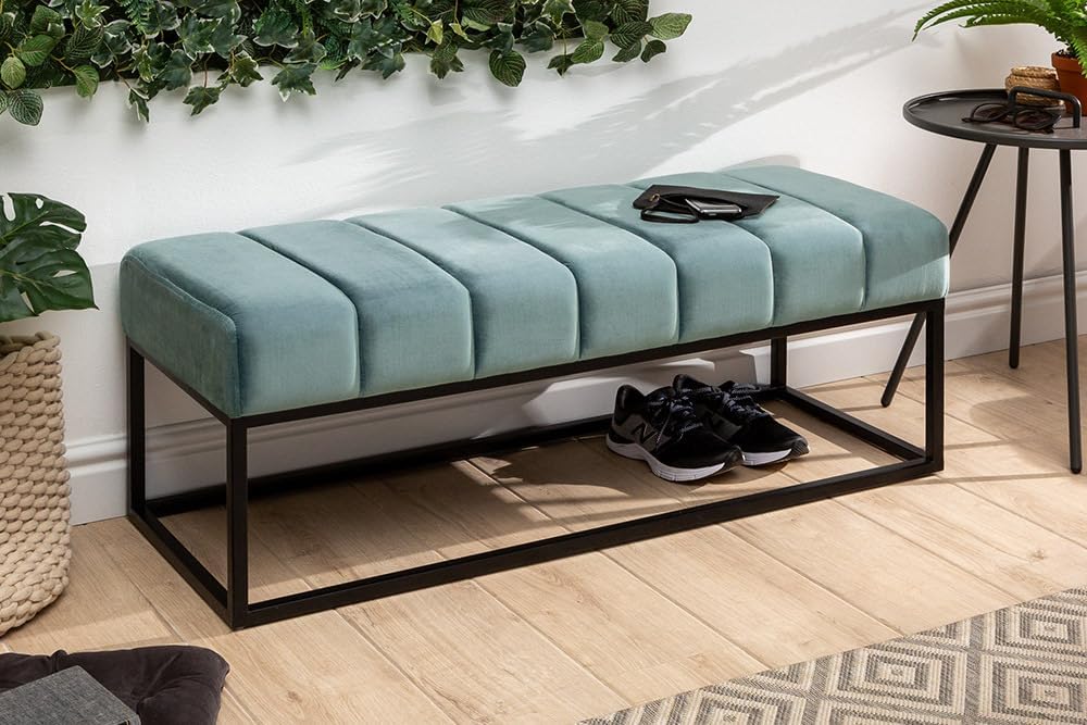 Riess Ambiente Moderne Sitzbank Petit BEAUTÉ - 110cm - Mint Samt - schwarzes Gestell