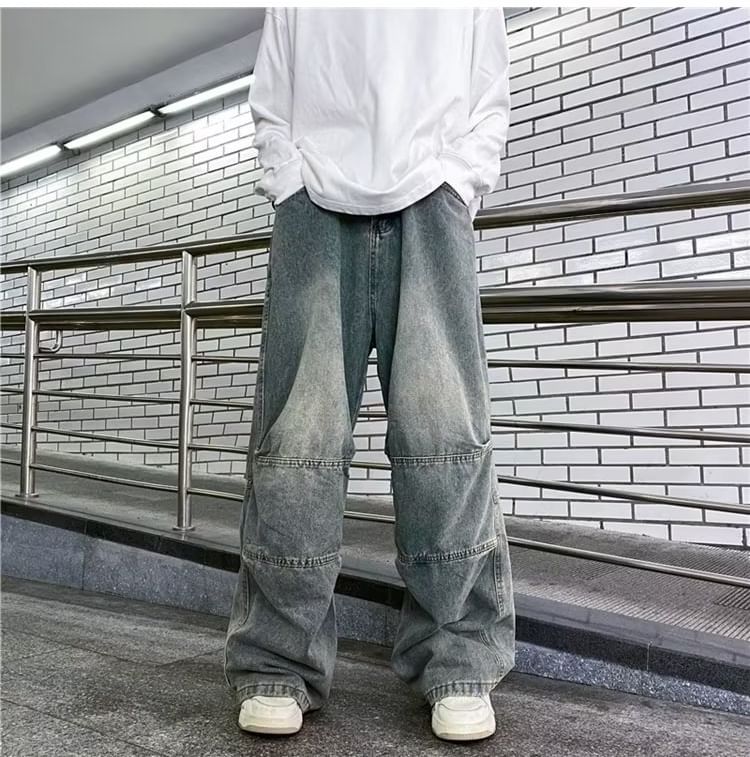 Kenning - Mid Rise Washed Wide Leg Jeans
