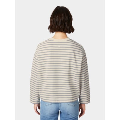 Damen-Sweatshirt gestreift, Creme-Grau