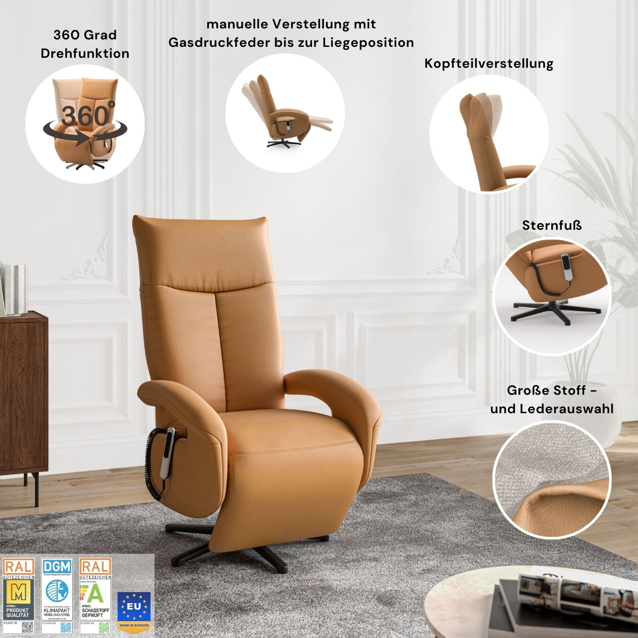 sit&more TV-Sessel »Amica, inkl. Kopfteilverstellung & Drehfunktion« wahlweise mit 2 Motoren, Akku und Aufstehhilfe