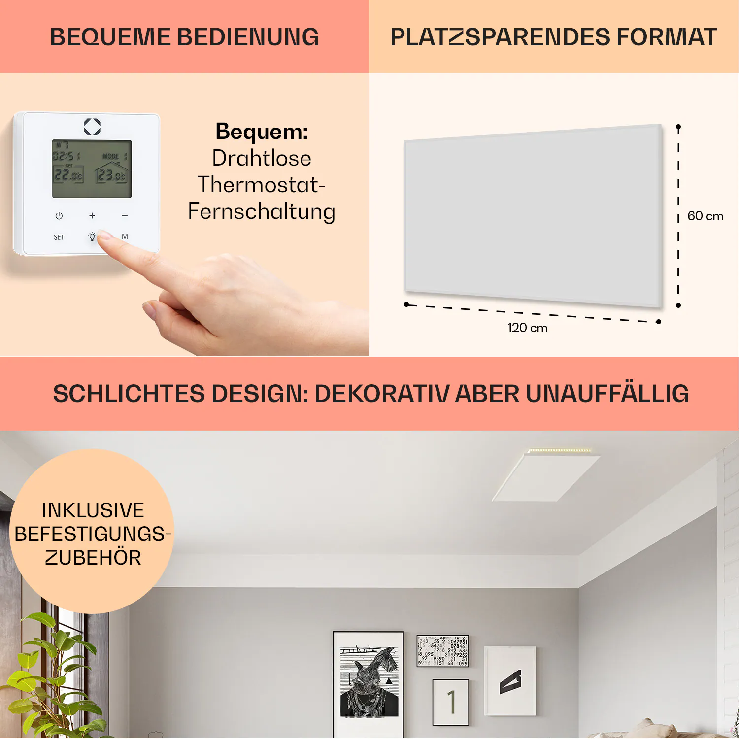Wondersky Decken-Infrarotheizstrahler 700W 60 x 6 x 120 cm (BxHxT)IP44 700 W