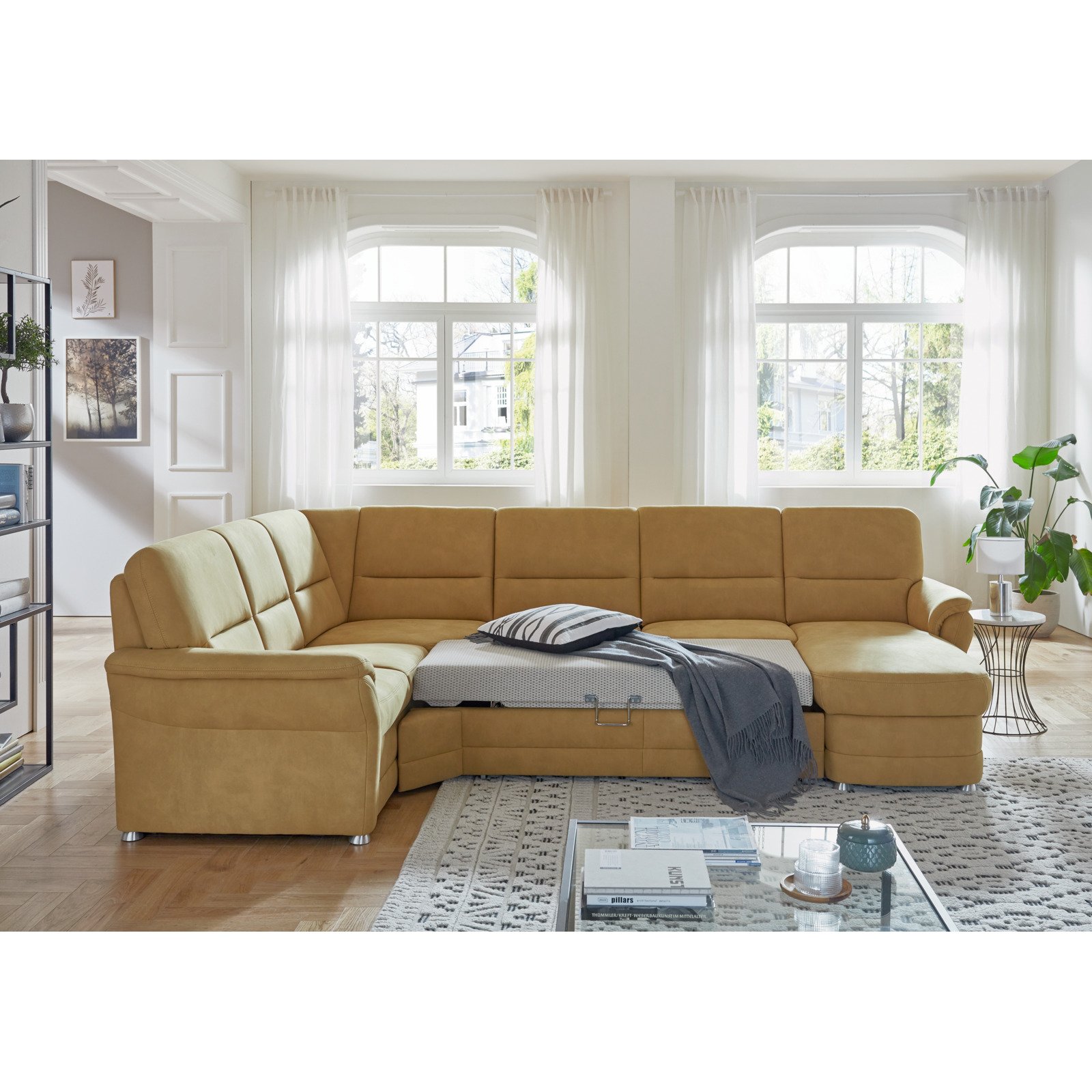 Wohnlandschaft Jena Stoff curry, Ottomane links