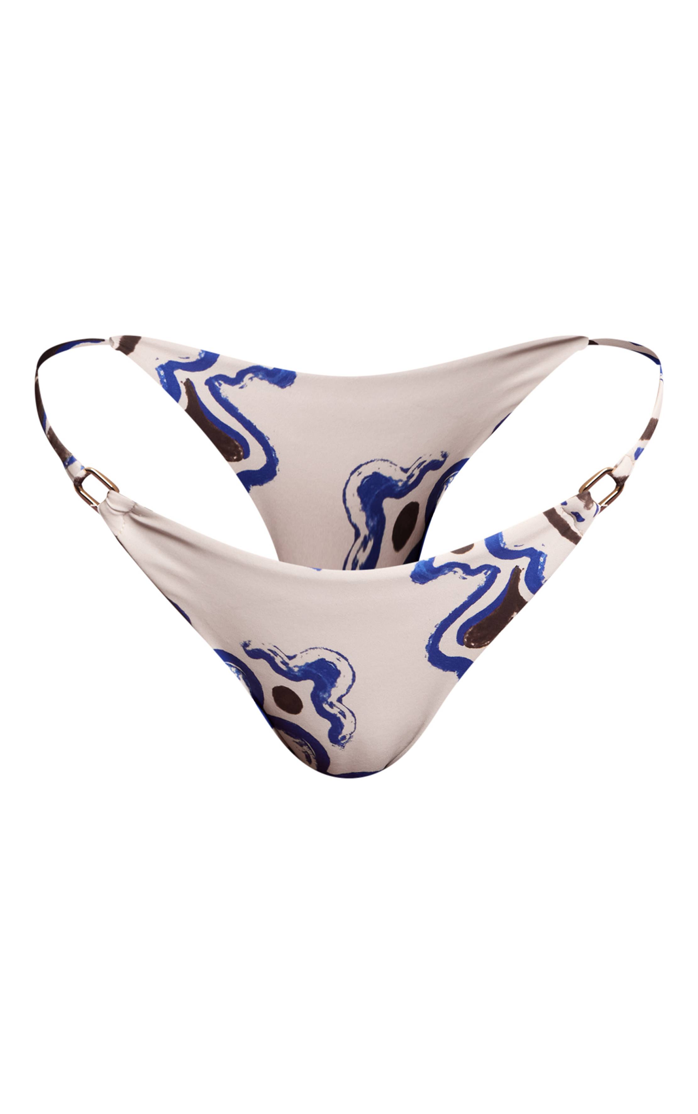 Crème Bas De Bikini Tanga À Anneau Avec Imprimé Carreaux