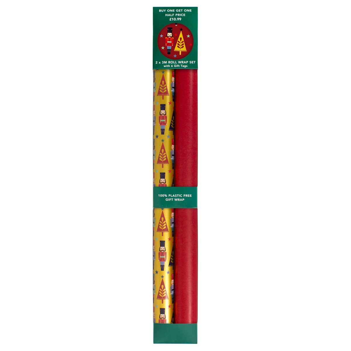 Nutcrackers On Gold Rollwrap Pack X2 3M Rollwraps & 6 Gift Tags