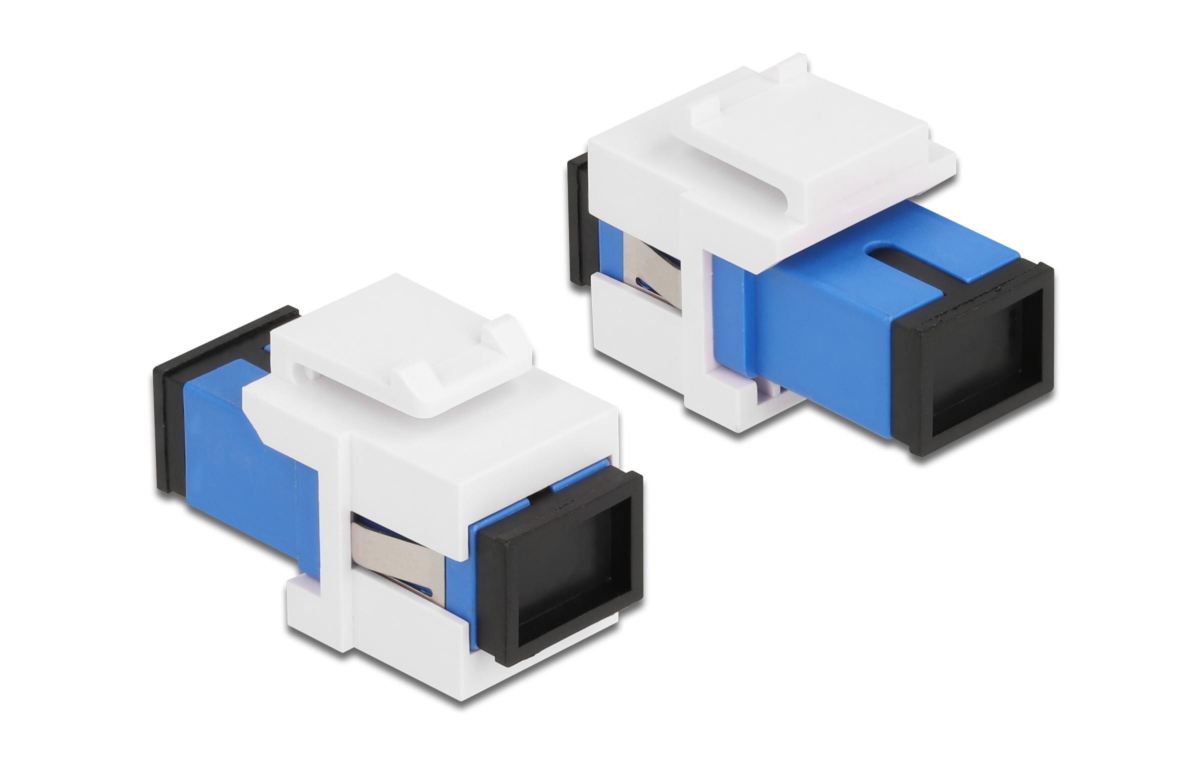 Keystone-Modul SC Buchse zu SC Buchse Blau / WeissDelock Keystone Modul SC Simplex Buchse zu SC Simplex Buchse blau / weiss
