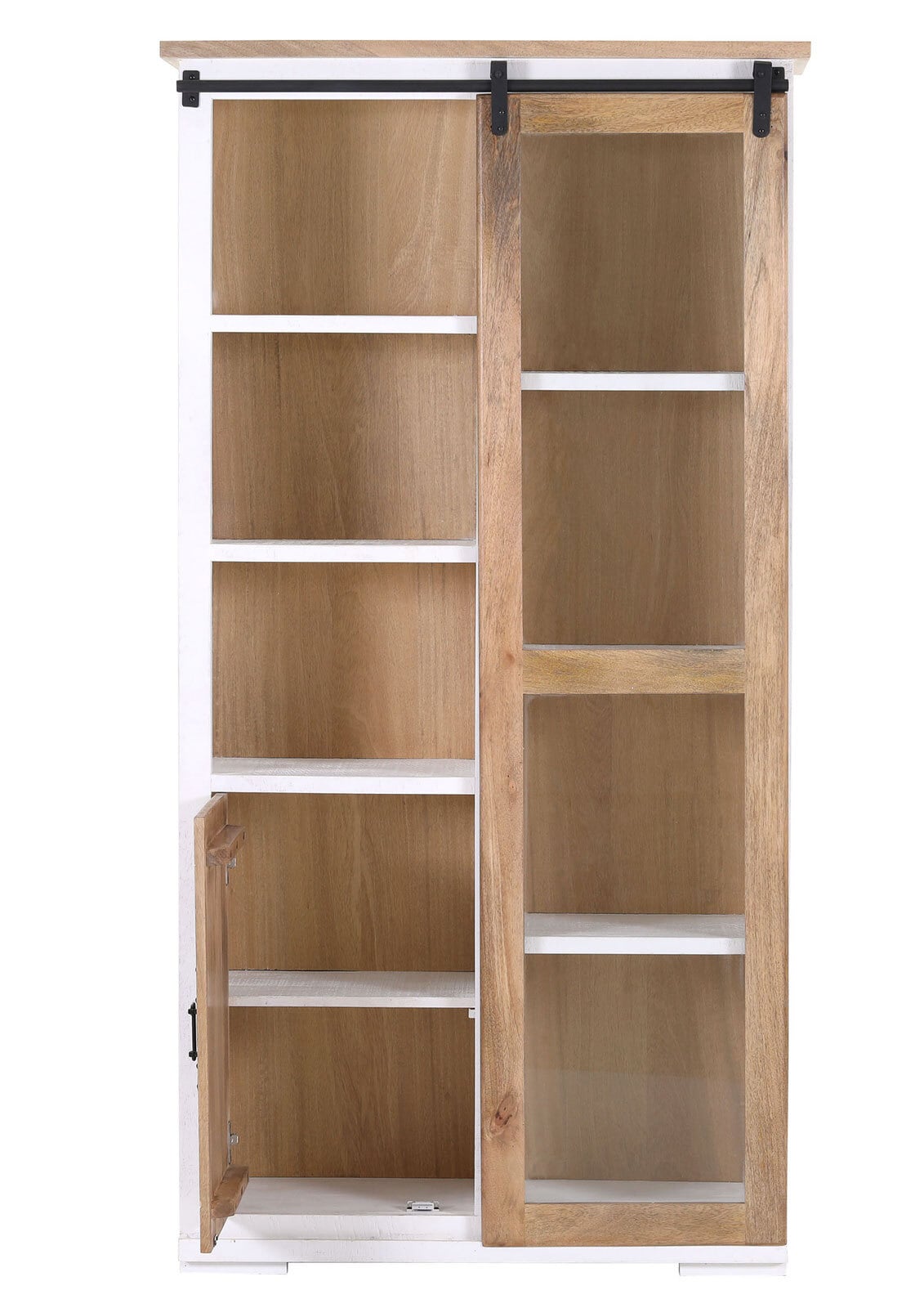 PHILL HILL Vitrine LEWIS 100 x 190 x 45 cm Mango massiv/weiß/schwarz