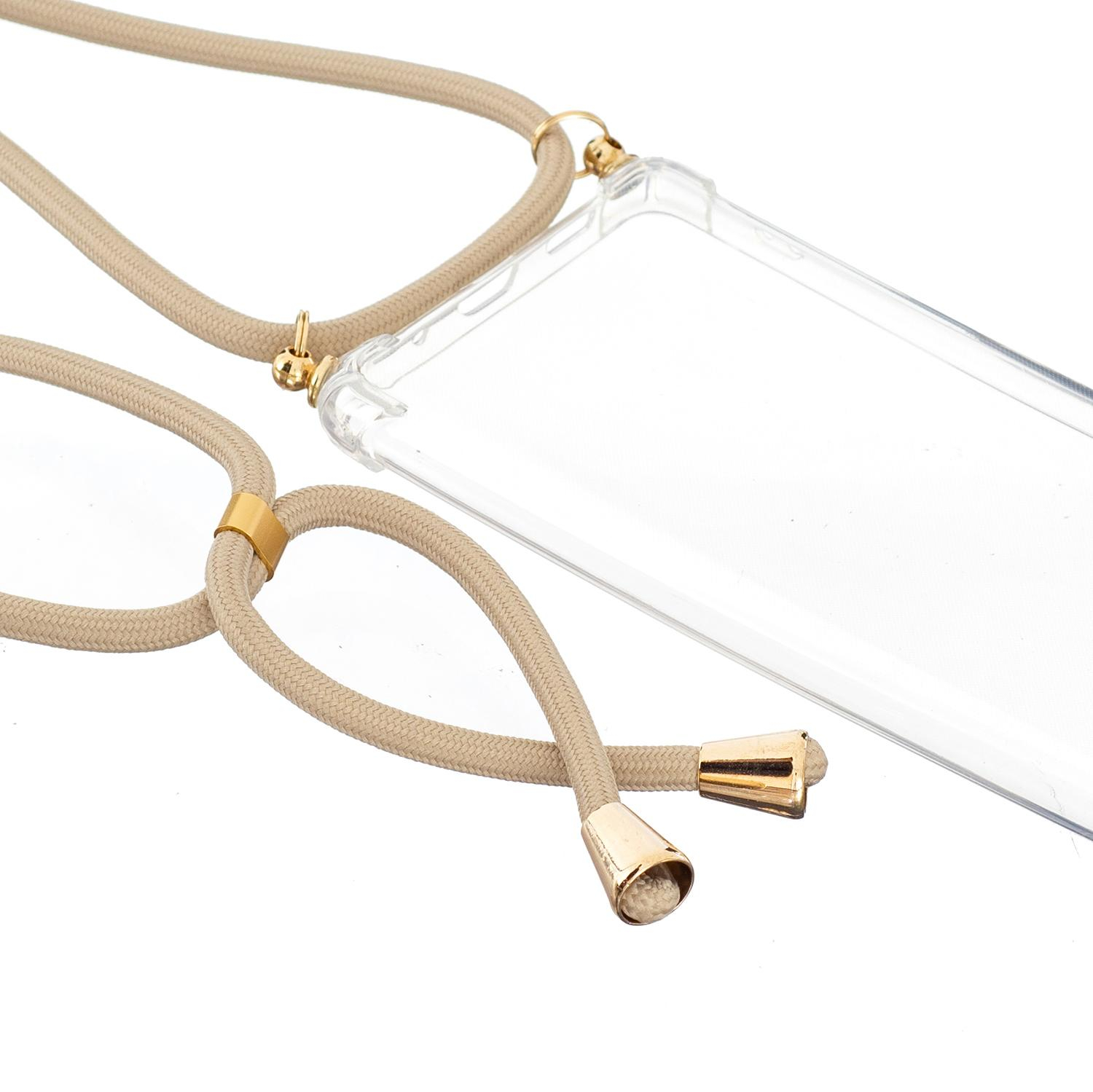 Samsung Galaxy S20 FE / S20 FE 5G Necklace Gummi Hülle Air Cushion Fallschutz   Handykette (150cm) - Beige / Gold