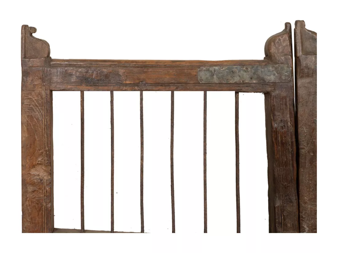 BISCOTTINI Portail - Bois Massif et Fer Finition Antique - Clôture en Fer - Portail en Métal - Porte Décorative - Portail d'Entrée - Clôture en Bois - Intérieur et Extérieur - 97x5x110cm