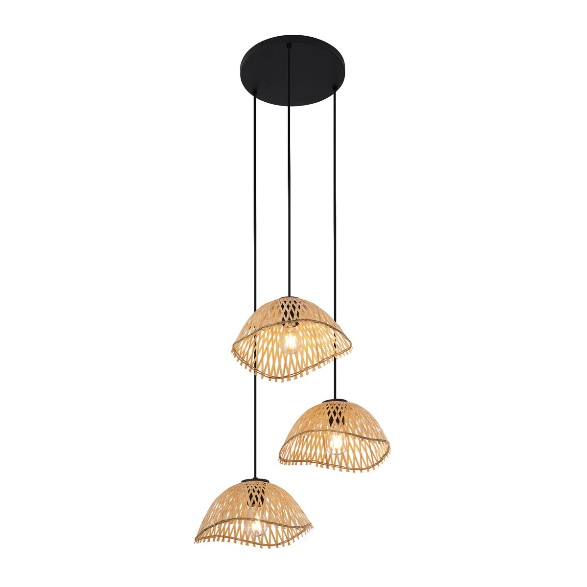 Bohemian hanglamp zwart met bamboe 3-lichts - Lily