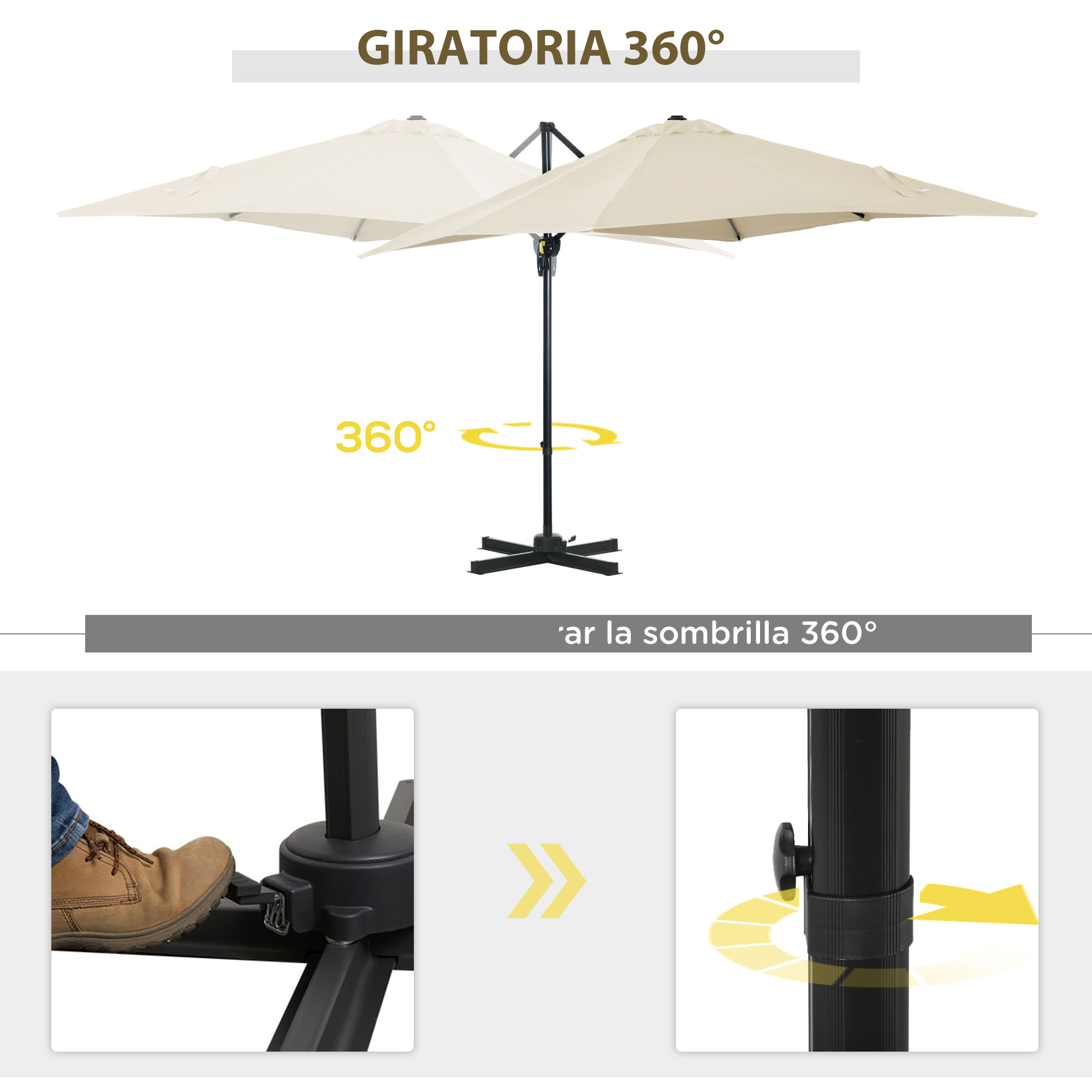 Guarda-sol de jardim Outsunny Cream