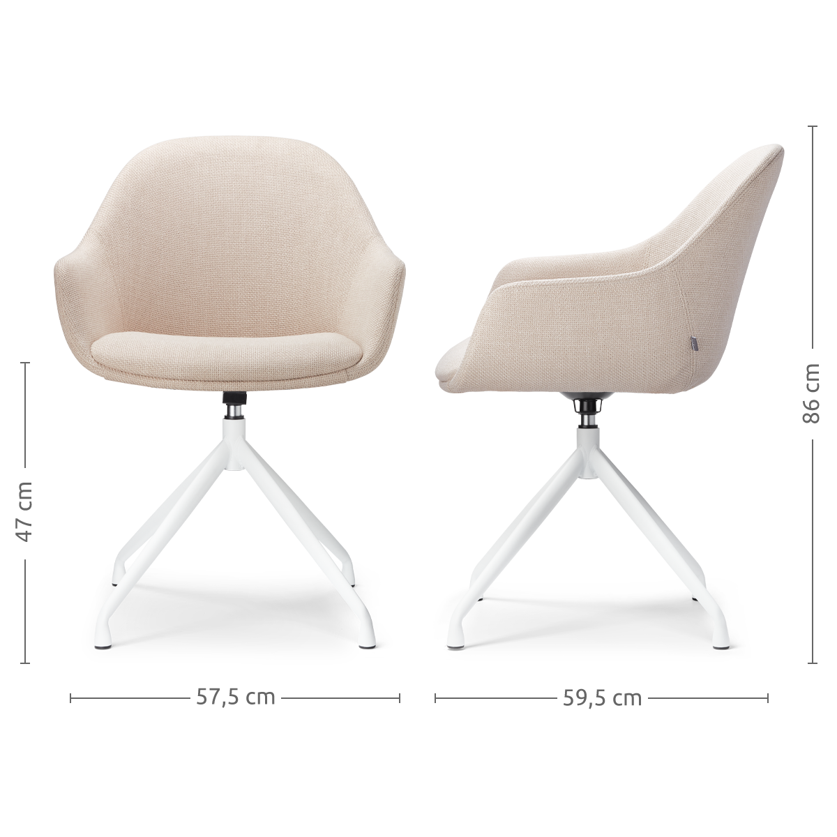 Eetkamerstoel Nola-Mae beige draaibaar - wit onderstel