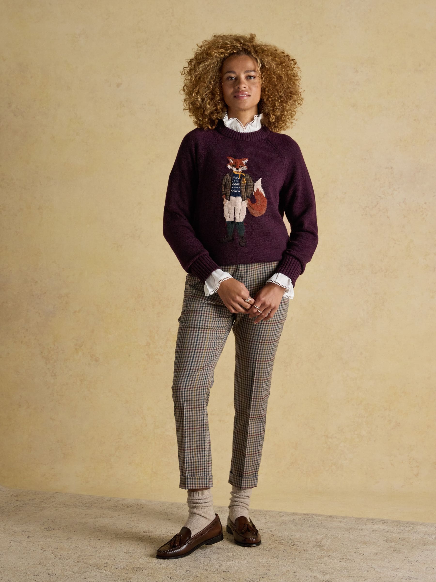 Burgundy Jonty Fox - Joules Intarsia Cotton-Rich Crew Neck Jumper
