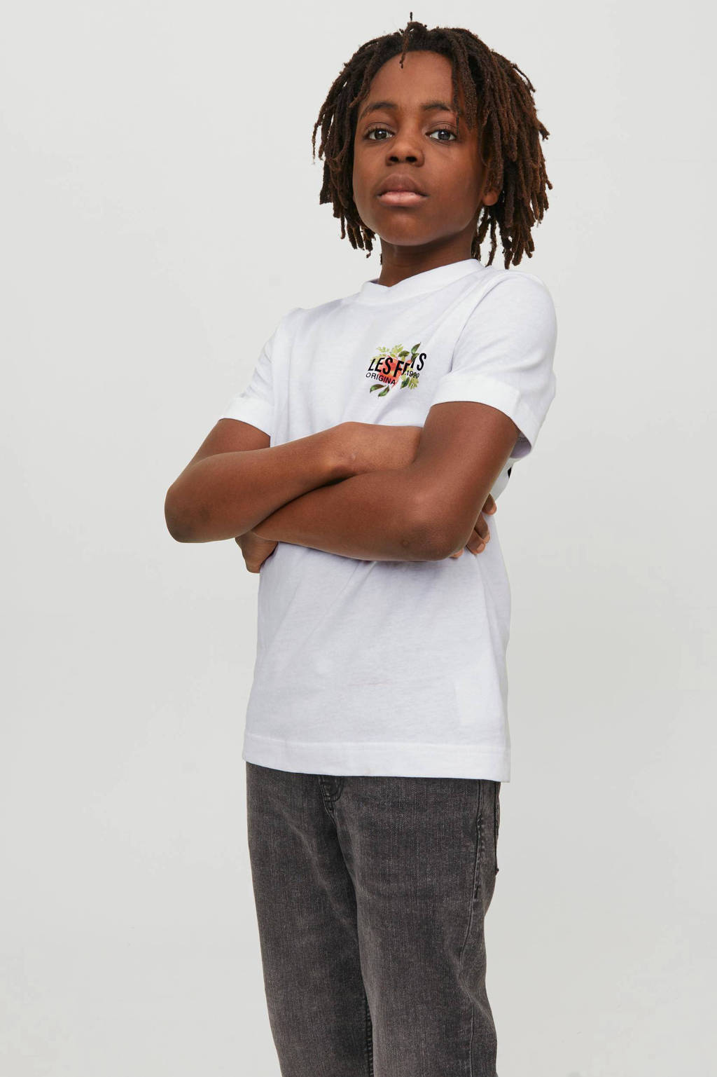 JACK & JONES T-shirt JORFLORES met backprint wit
