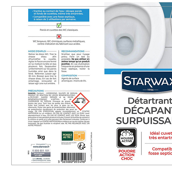 Détartrant en poudre sanitaire Starwax 1 kg