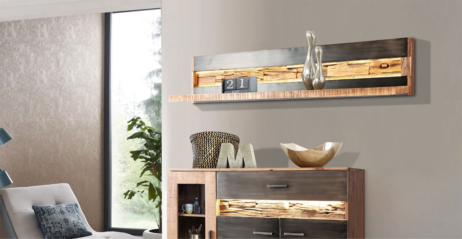 Wandboard Hawk 145 x 30 x 24 cm Akazienholz