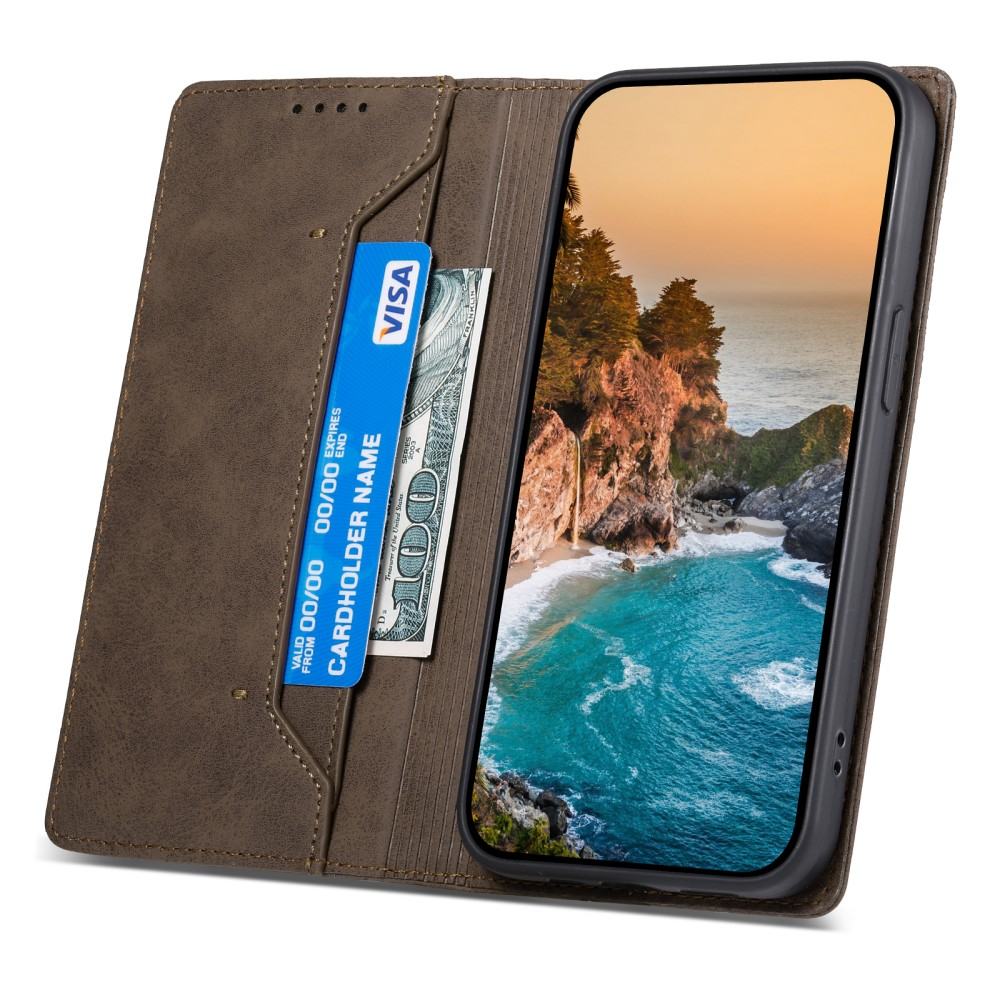 Samsung Galaxy S25 Ultra Leder Tasche Flip Wallet Etui mit Kartenfächern (RFID Schutz) - Braun
