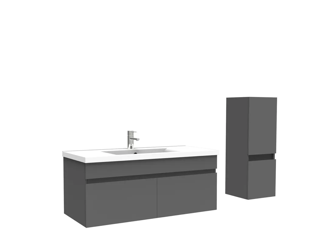 Meuble Salle de Bain 100cm Anthracite avec colonne et vasque ceramique, Aica
