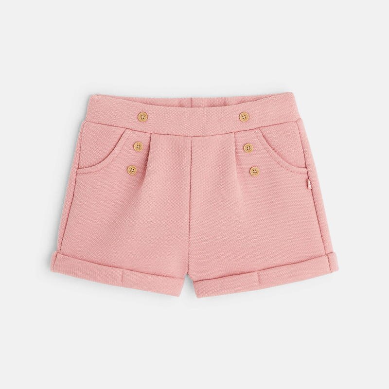 Short maille molleton effet pont rose bébé fille Rose