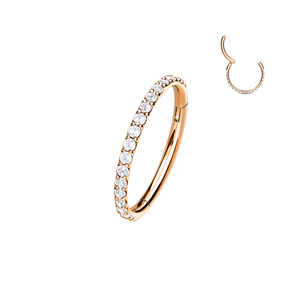 (8mm / 1.2mm) Tragus / Helix G23 Titan Ohr Piercing Klickverschluss Strass Ring - Roségold