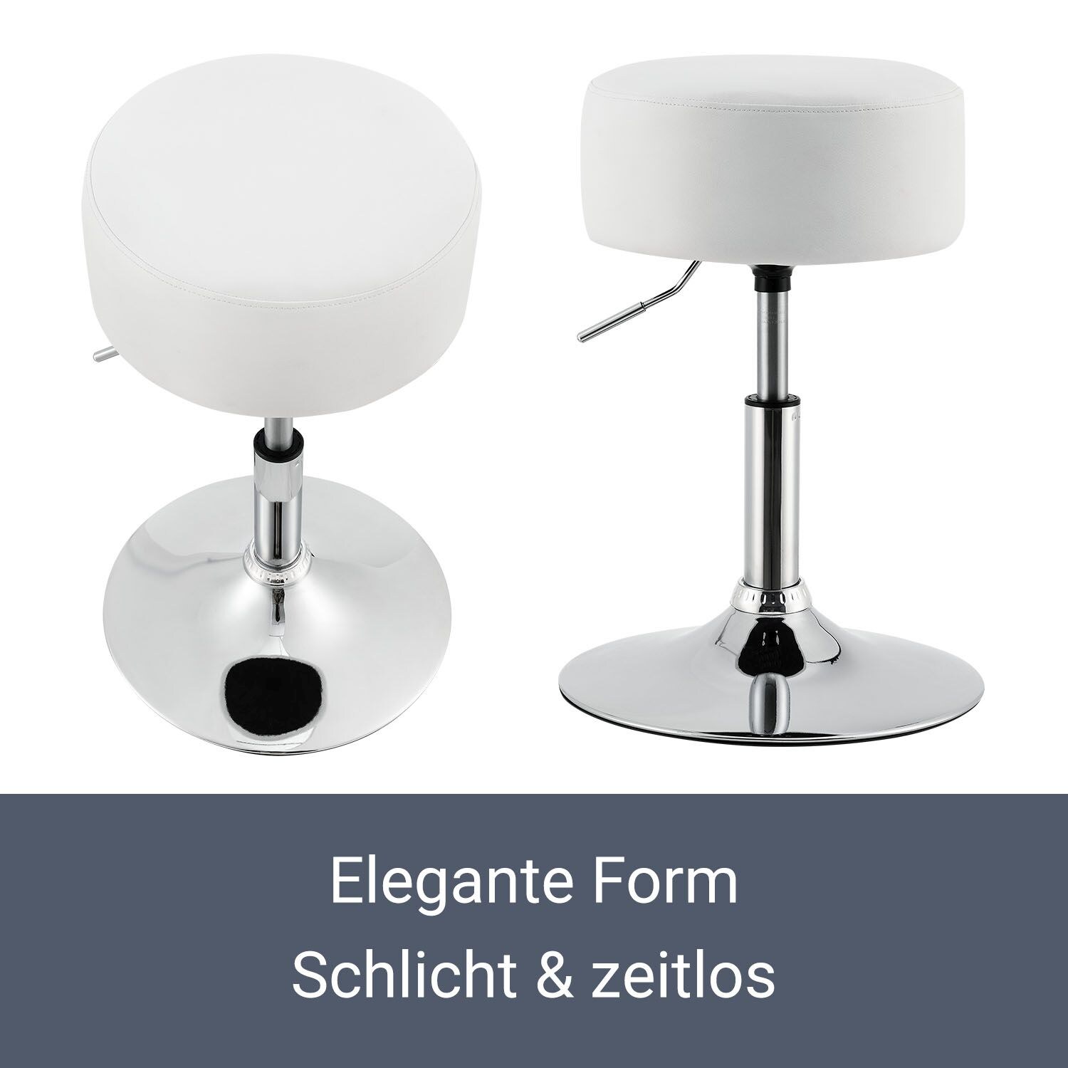 Juskys Schminktisch Hocker Tonia rund Ø 33 cm, höhenverstellbar 49 - 64 cm, Kunstlederüberzug Weiß