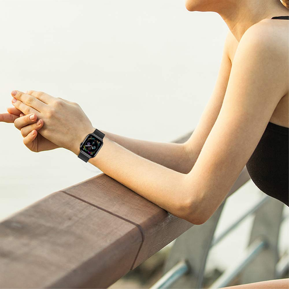 Apple Watch (42/41/40/38 mm) Edelstahl Milanaise Armband mit Butterfly Verschluss (Gelenkumfang: 175-250mm) - Schwarz