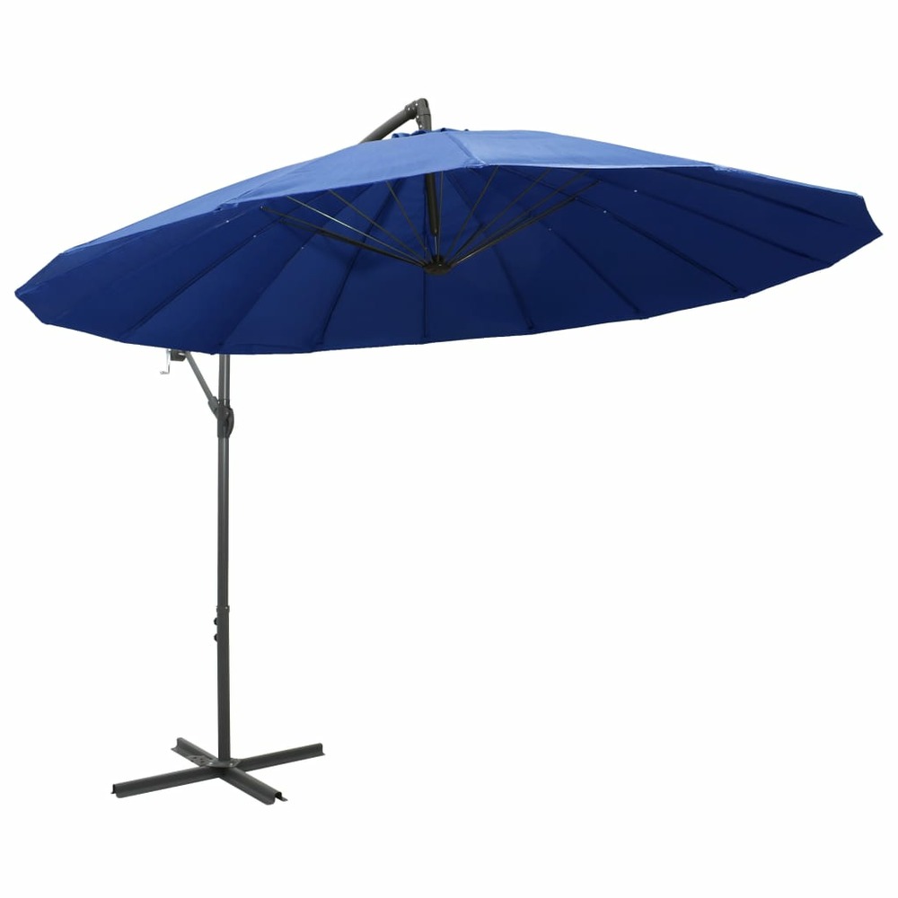 Parasol suspendu 3 m mât en aluminium bleu