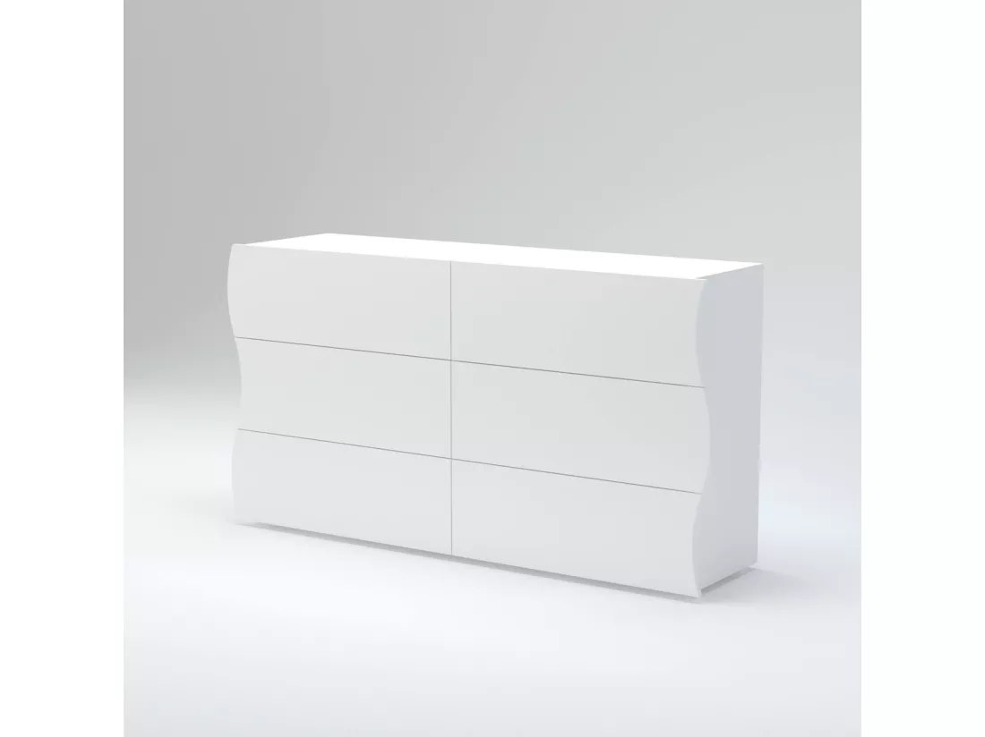 Commode Dmonz, Commode 6 tiroirs, Commode de chambre, 100% Made in Italy, Blanc brillant, 155x40h82 cm